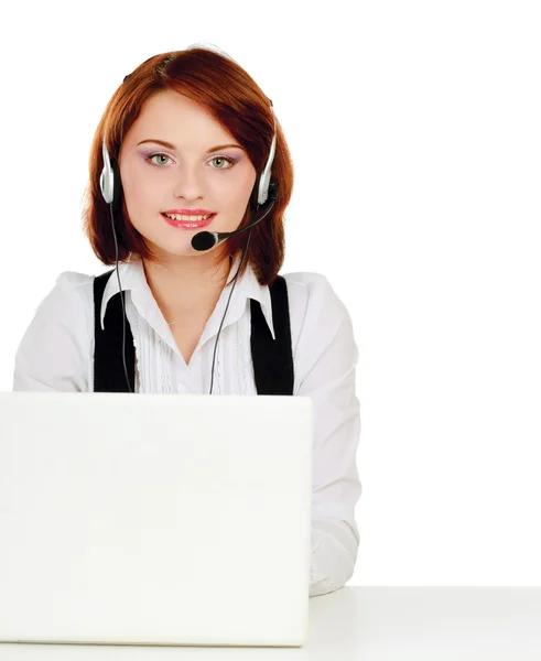 Customer service girl with a headset — Stock Photo, Image