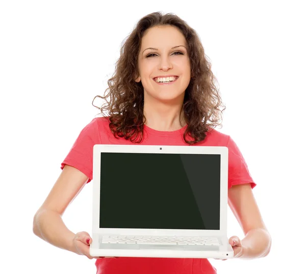 Bella donna con computer portatile — Foto Stock