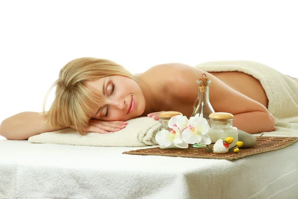 Young blonde woman at spa procedure — Stock Photo, Image