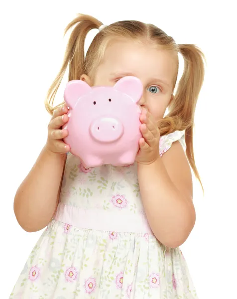 La niña con una caja de dinero —  Fotos de Stock