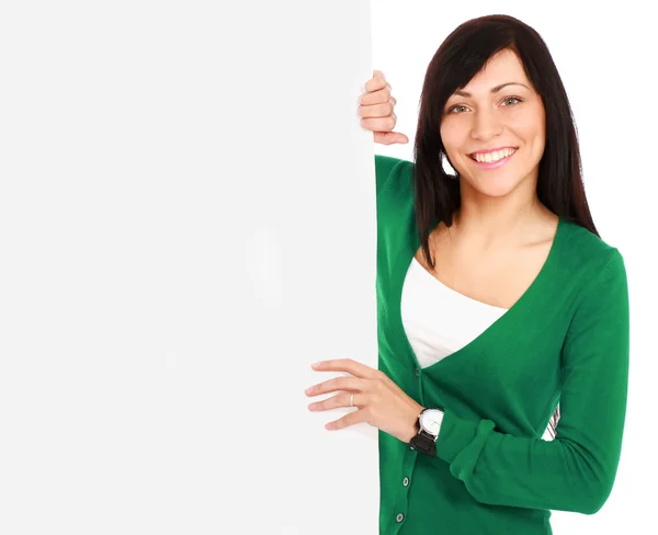 Woman with blank board banner — Stock Photo, Image