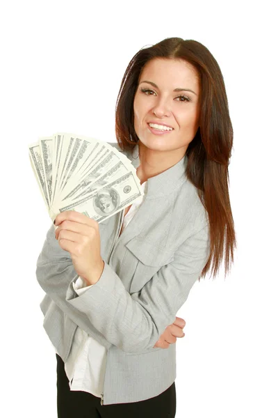 Mujer con dólares en sus manos — Foto de Stock