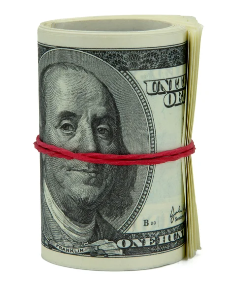 Roll of one hundred dollar bills — Stock Photo, Image