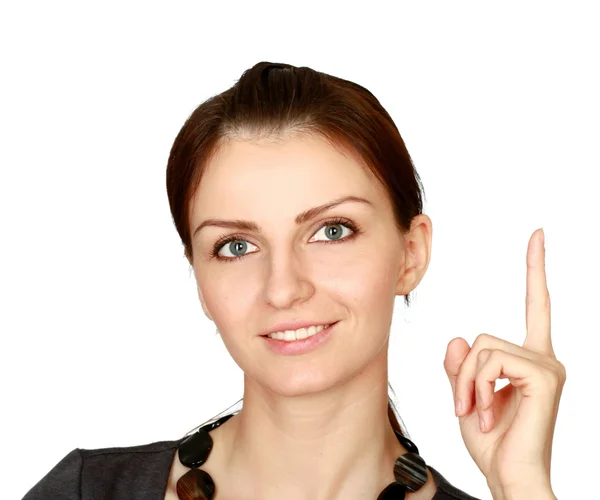Young woman pointing up — Stock Photo, Image