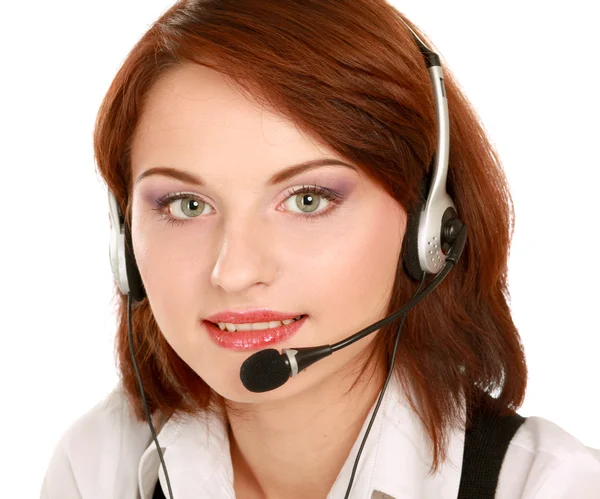 Mujer de negocios con auriculares . — Foto de Stock