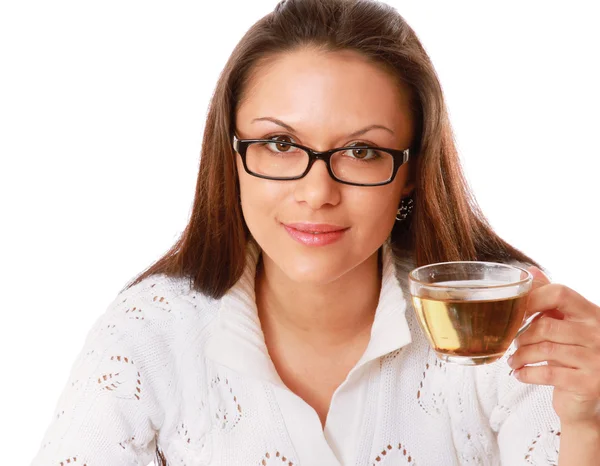 Businesswoman drinking green tea — Stock Photo, Image