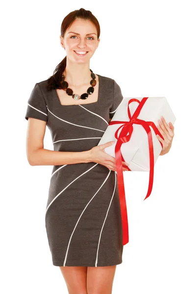 Woman is holding a gift — Stock Photo, Image