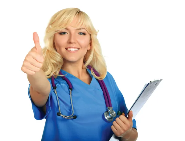 Female doctor showing ok — Stock Photo, Image