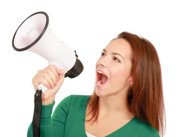 Jeune fille crier avec mégaphone — Photo