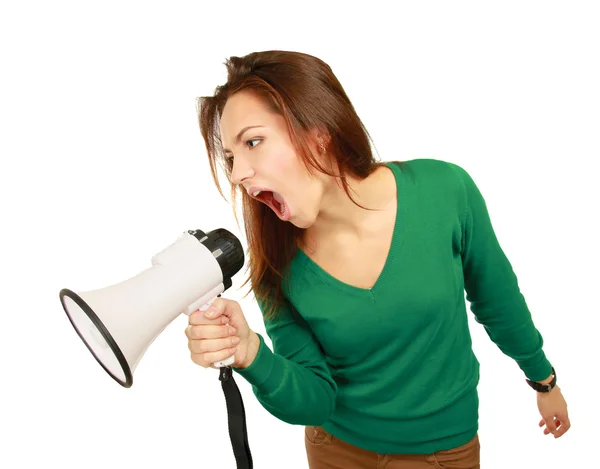 Jeune fille crier avec mégaphone — Photo