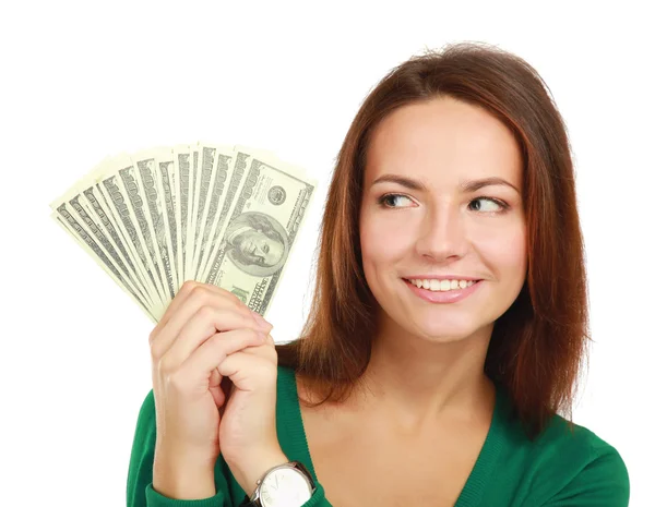 Woman with dollars in her hands — Stock Photo, Image