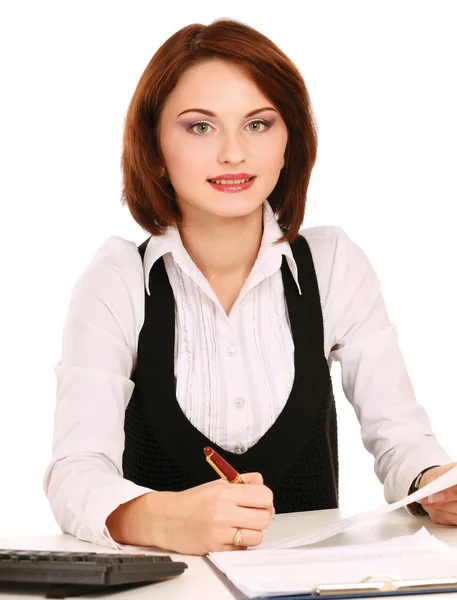 Kvinna som arbetar med dokument — Stockfoto