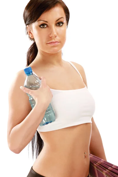 Sport Femme tenant bouteille d'eau — Photo