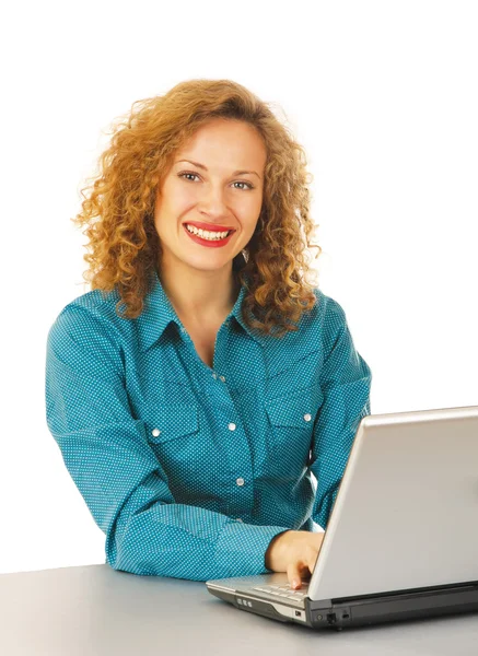 Vrouw werkt aan een laptop Rechtenvrije Stockfoto's