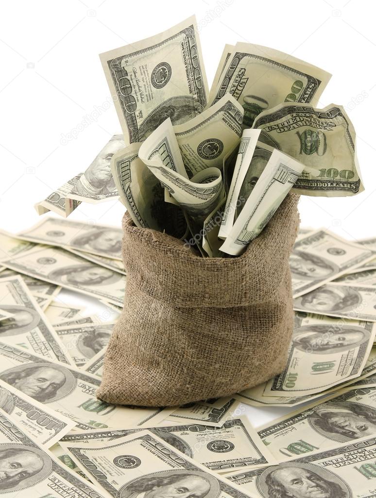 Money sack with one hundred dollar