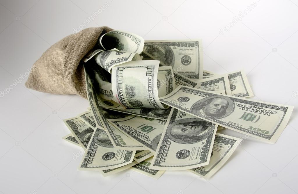 Sack with one hundred dollar bills