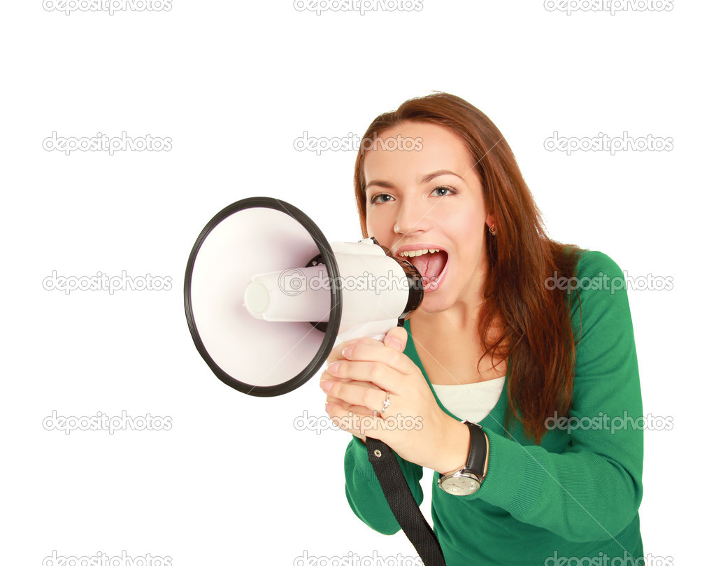 Young girl shouting with megaphone