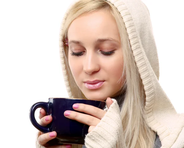 Smiling female holding a coffee — Stock Photo, Image