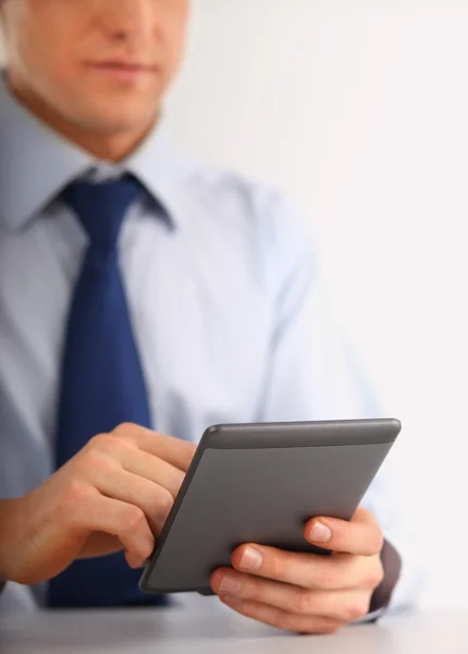 Businessman using computer plane-table — Stock Photo, Image