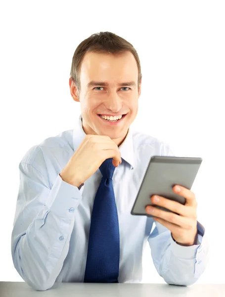 Businessman using computer plane-table — Stock Photo, Image