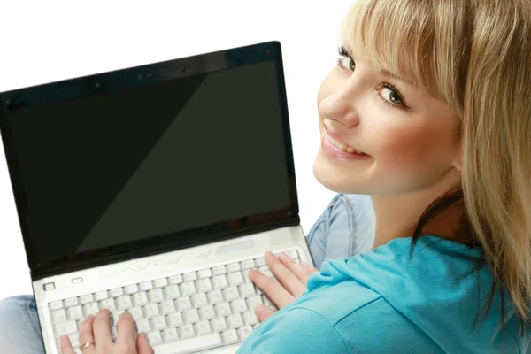 Frau mit Laptop — Stockfoto