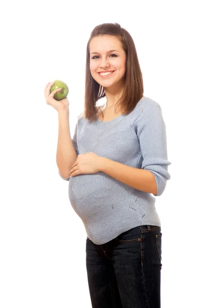 Gravid kvinna med äpple — Stockfoto