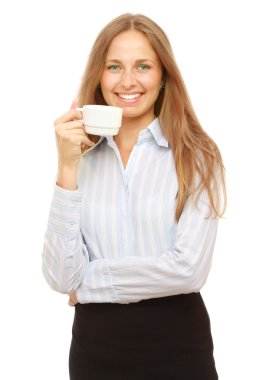 Bir fincan kahveli iş kadını.