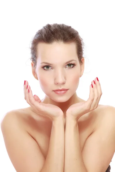 Woman framing her head with hands — Stock Photo, Image