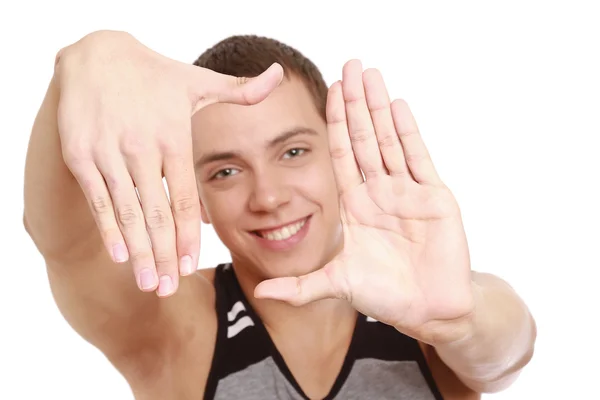 Man framing his face with hands — Stock Photo, Image