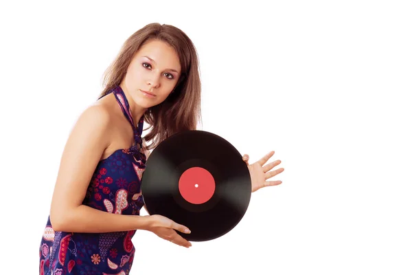 Meisje met een vinyl — Stockfoto