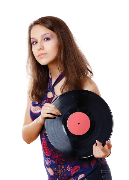 Girl with a vinyl — Stock Photo, Image