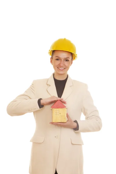 Young woman with little house — Stock Photo, Image