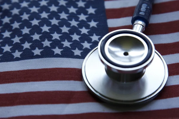 Medical stethoscope on the US flag — Stock Photo, Image