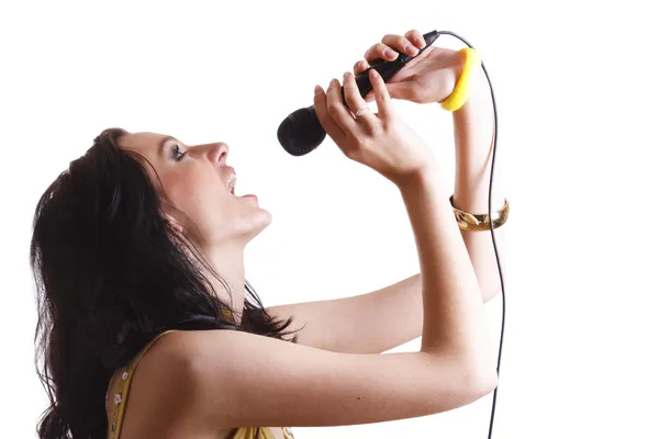 Karaoke menina cantando — Fotografia de Stock