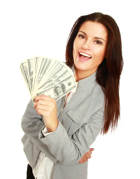 Woman with dollars in her hands — Stock Photo, Image