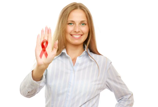 Woman with an aids ribbon — Stock Photo, Image