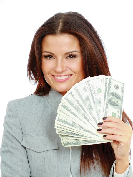 Woman with dollars in her hands — Stock Photo, Image