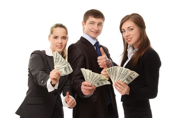 Businesspeople with dollars, showing ok — Stock Photo, Image