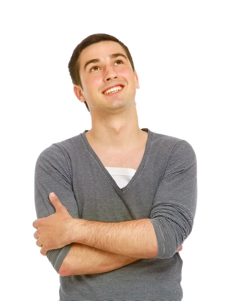 Young smiling guy looking up — Stock Photo, Image
