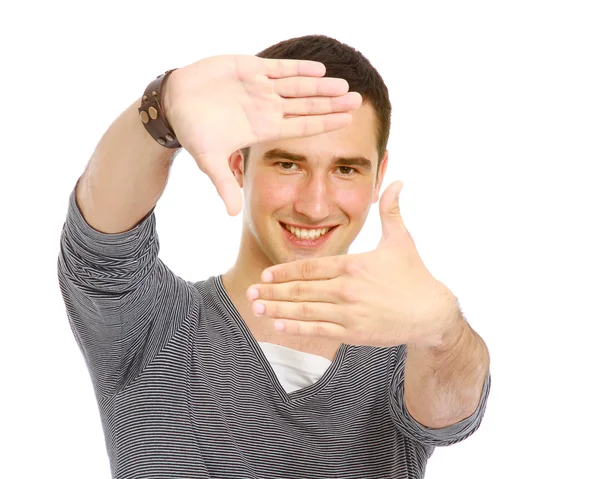 Guy uitstippelen van zijn hoofd met zijn handen — Stockfoto