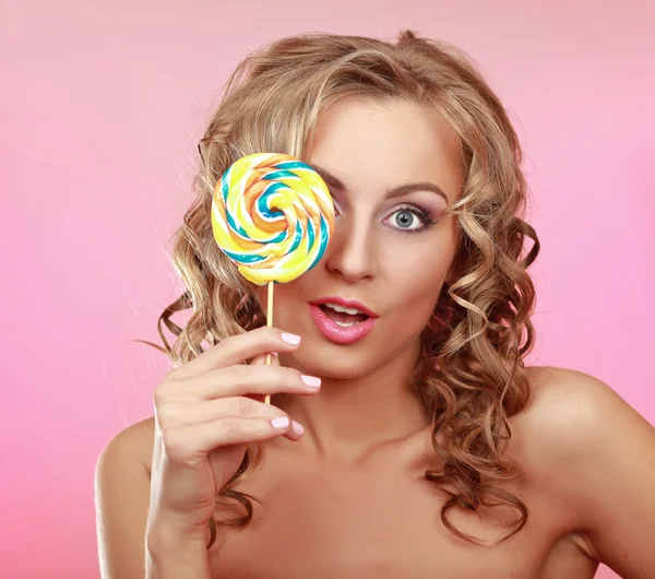 Woman with  lollipop — Stock Photo, Image