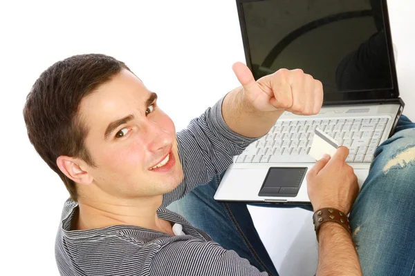 Adam bir dizüstü bilgisayar ile — Stok fotoğraf