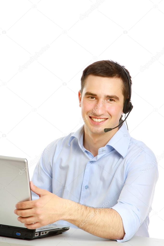 Young customer service guy working
