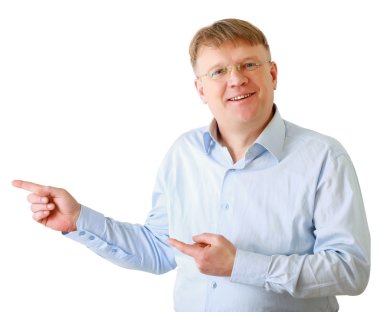 bir şey gösteren bir işadamı