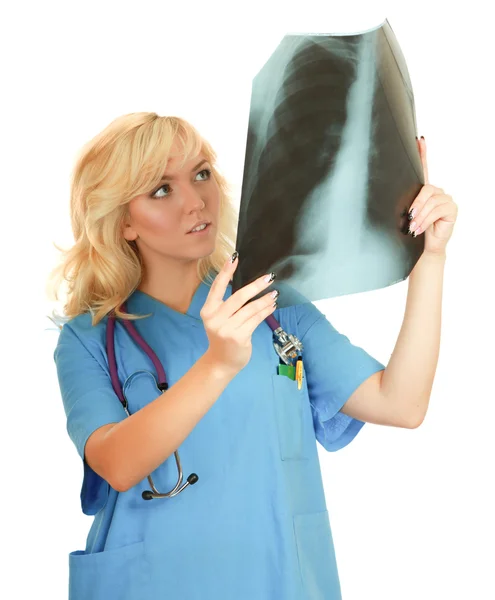 A female doctor examining an X-ray picture. — Stock Photo, Image