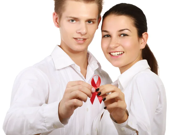 Couple with red AIDS — Stock Photo, Image