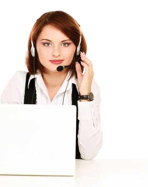 Eine junge Frau mit einem Headset — Stockfoto