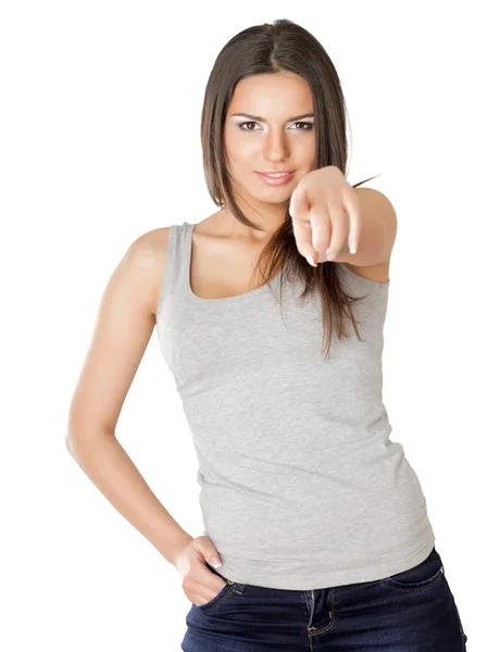 Young woman pointing at you — Stock Photo, Image