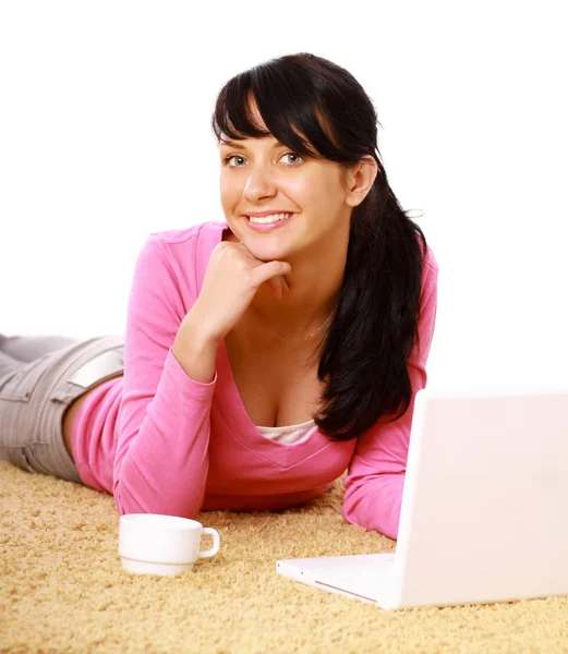 A young girl with a laptop — Stock Photo, Image