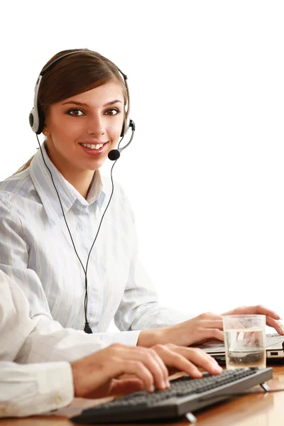 Affärskvinna med headset. — Stockfoto